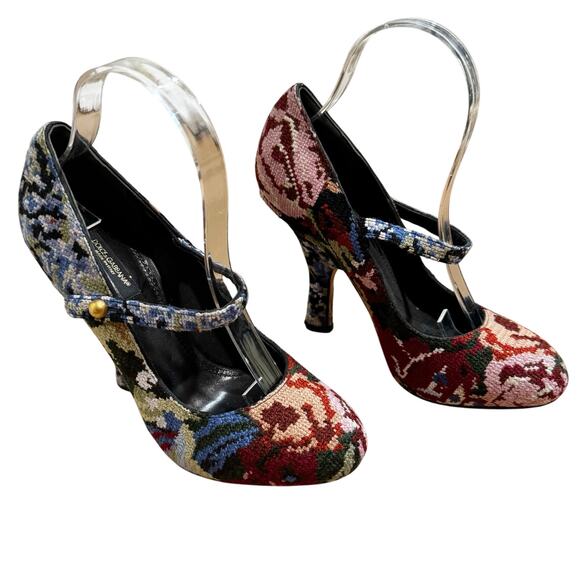 Dolce & Gabbana Floral Tapestry Mary Jane Heels Multicolor Baroque Pumps EU 37.5 - Picture 1 of 8